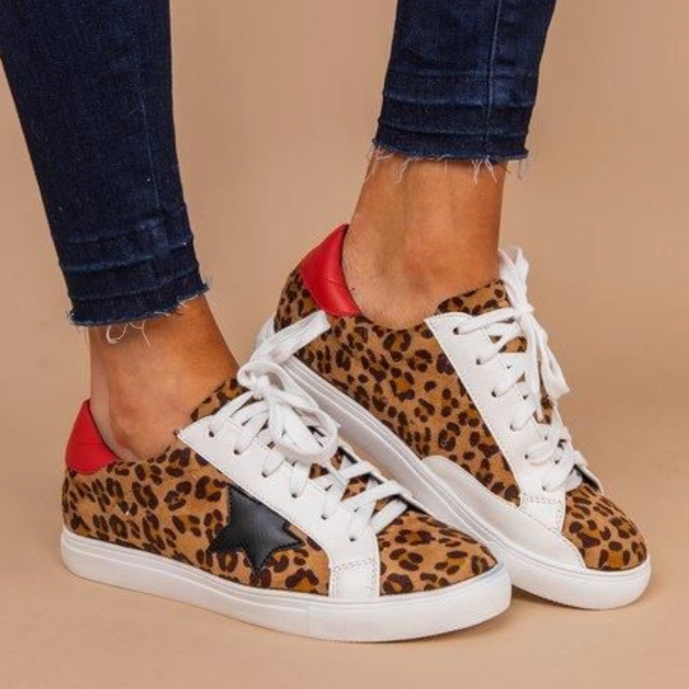 Nature Breeze Leopard Print Sneakers with Red and Black Accents